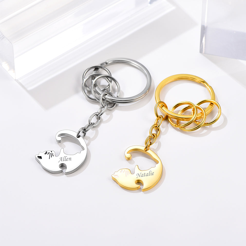 Custom4U Yin Yang Cat Puzzle Matching Couple Key Chains-Gold+Steel