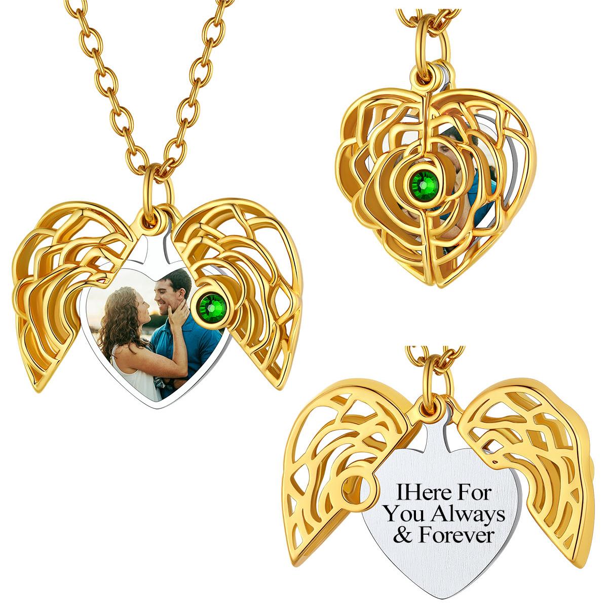 Custom4U Custom Birthstone Picture Locket Necklace