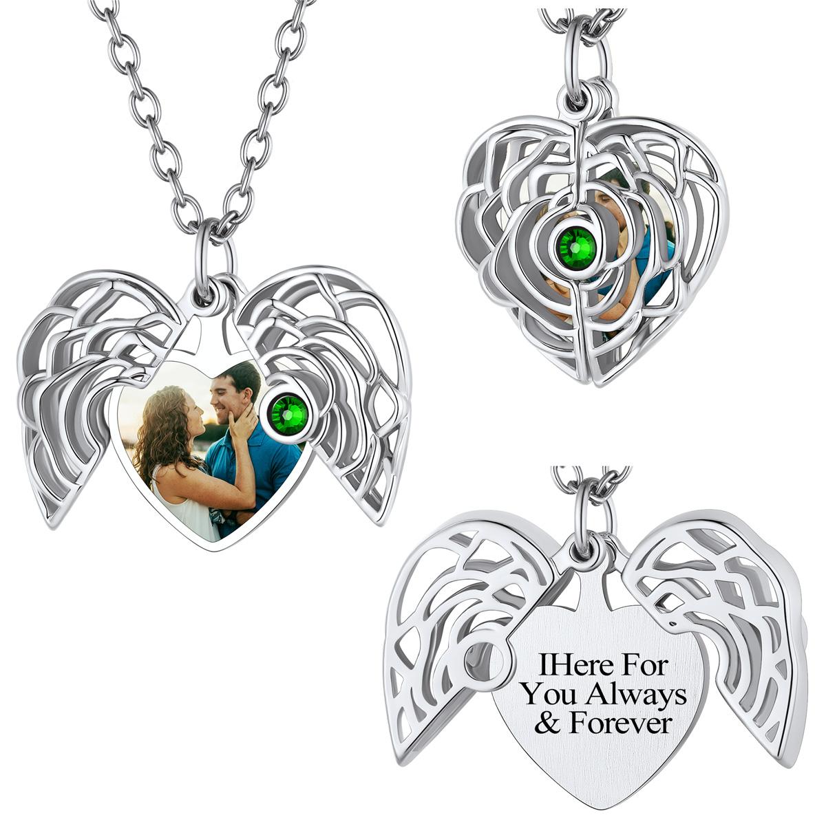 Custom4U Custom Birthstone Picture Locket Necklace