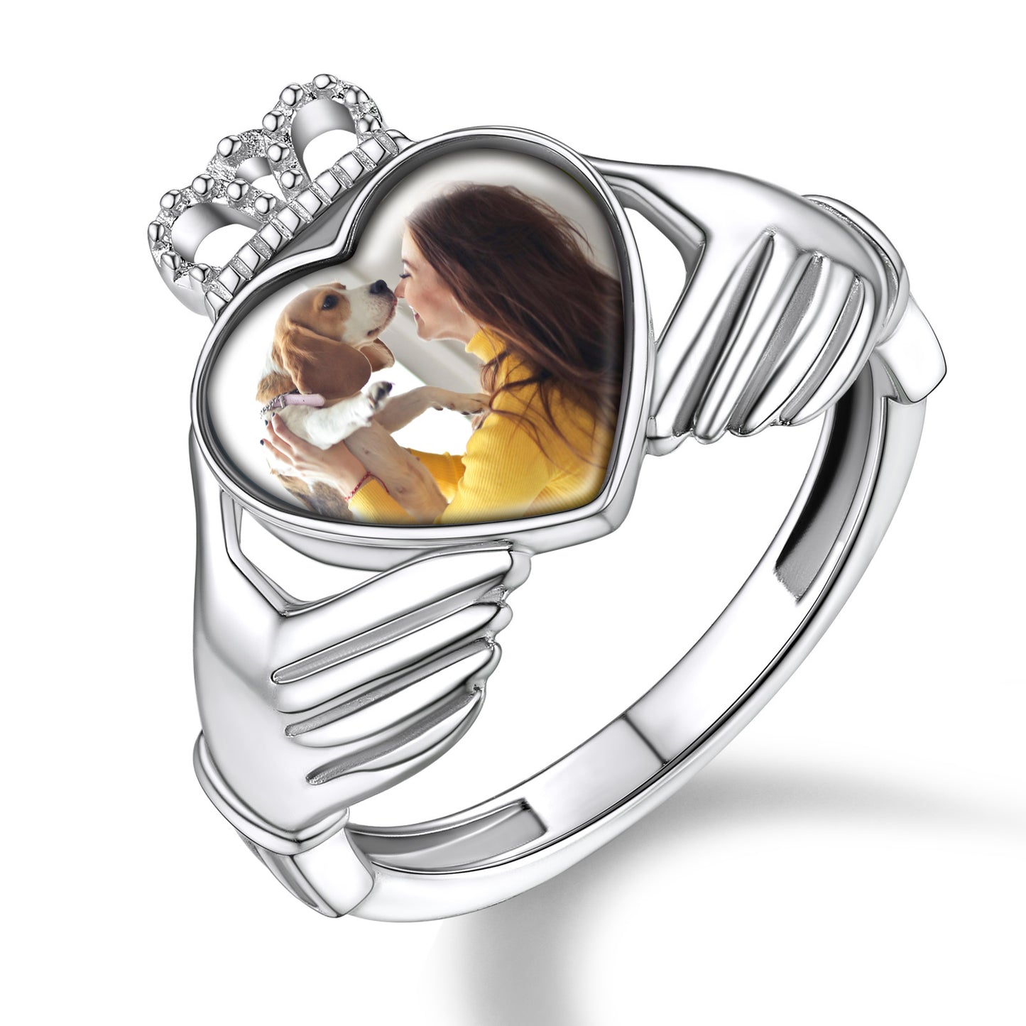 Custom4U Personalized Heart Claddagh Photo Ring For Women Girl