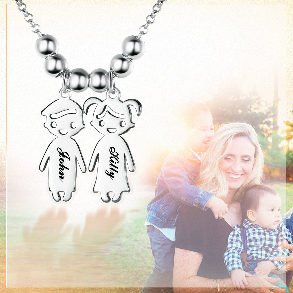 Custom4U Engraved Mothers Children Necklace For Mom