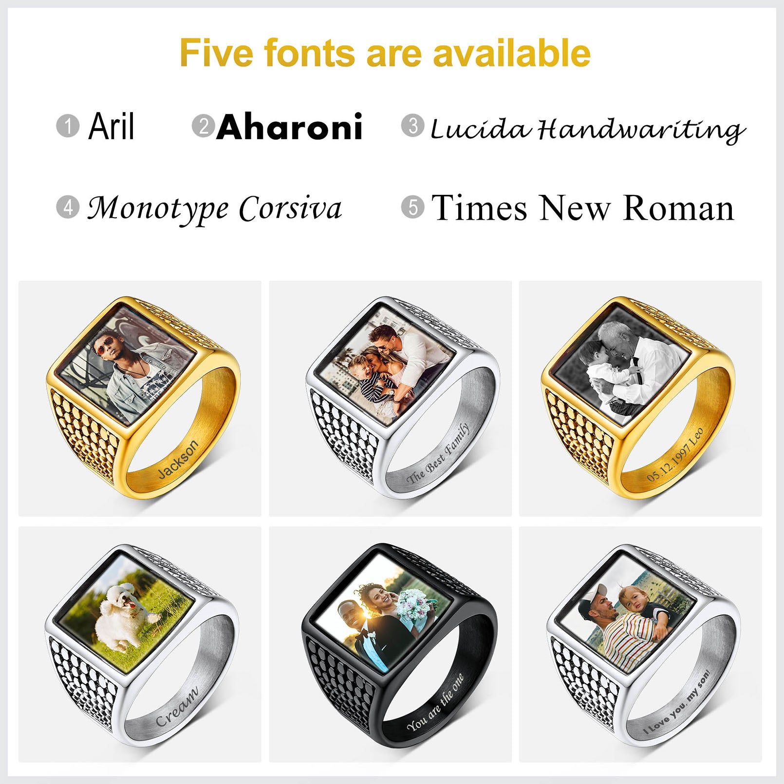 Custom4U Personalized Photo Signet Ring-5 font available