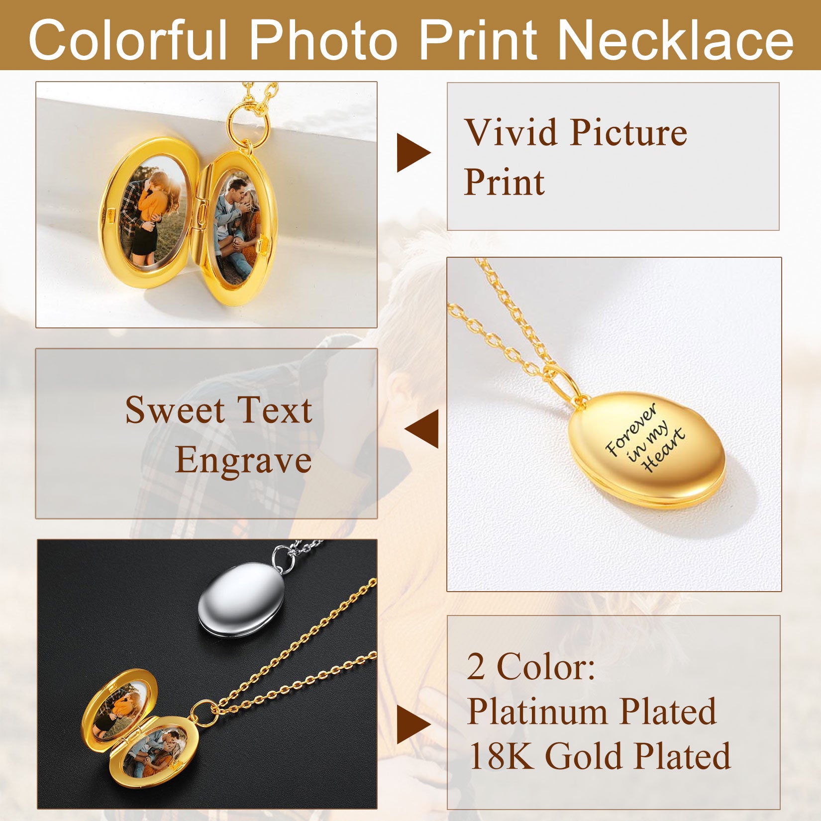 Custom4U Customized Oval Locket Necklace with photo