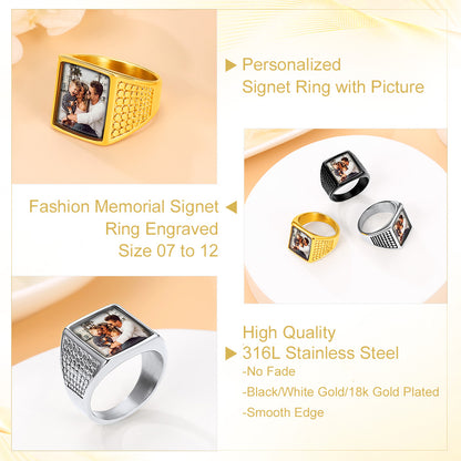 Custom4U Personalized Photo Signet Rings