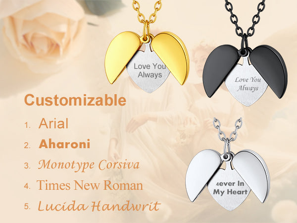 Custom4U Personalized Angel Wings Heart Locket Necklace-5 font available