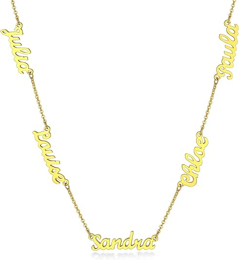 Custom4U Personalized Gold Color Engraved 5 Name Choker Necklace