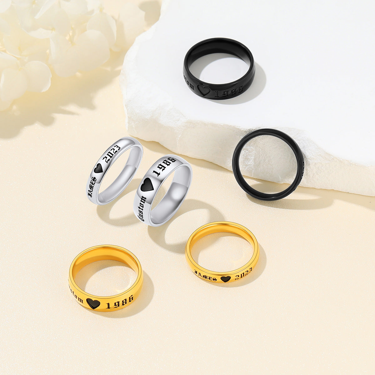 Custom4U Personalised Endless Love 2pcs Matching Couple Rings