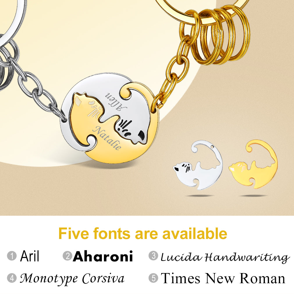 Custom4U Cat Puzzle Matching Key Chains-5 font available