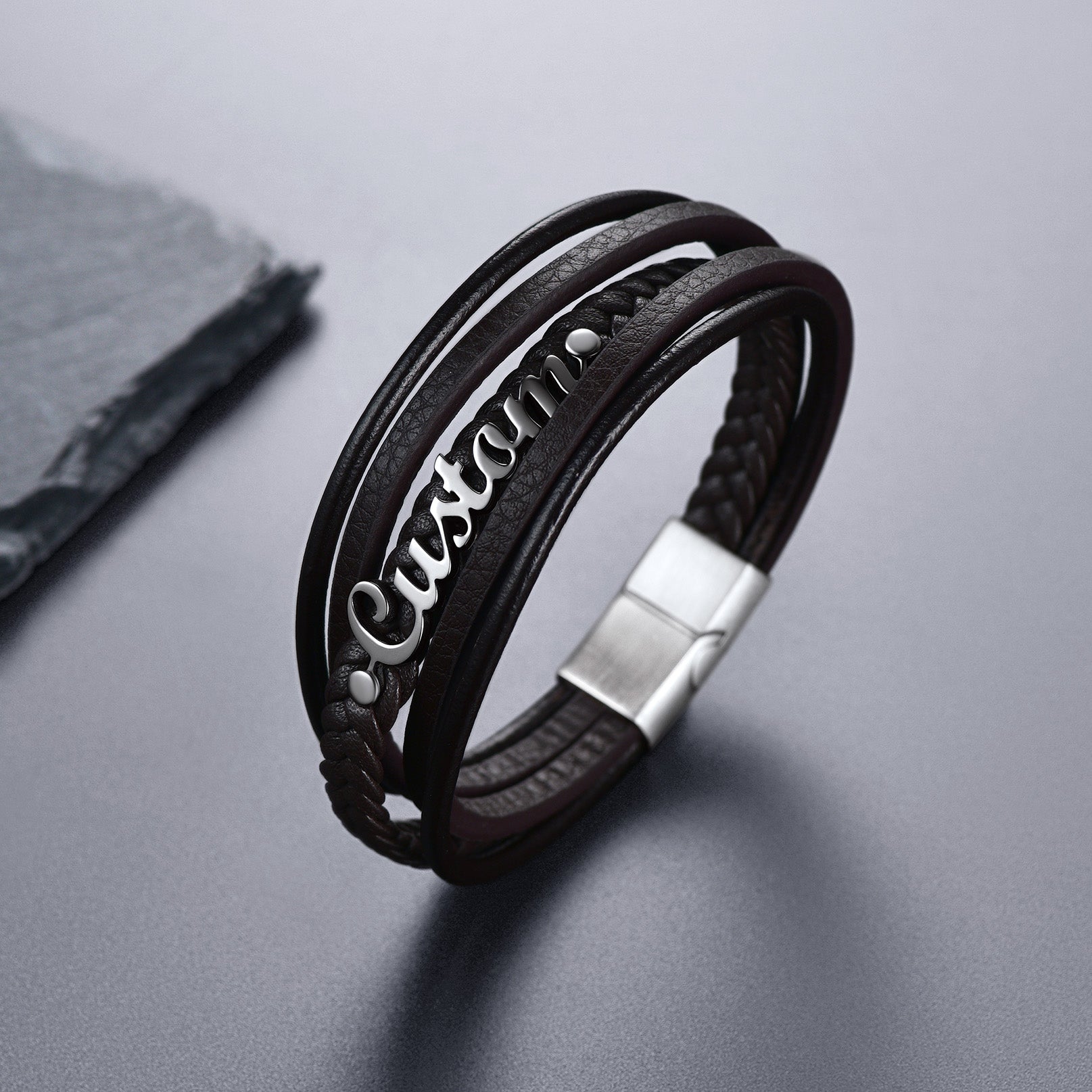 Custom4U Personalized Leather Cuff Bangle Bracelet