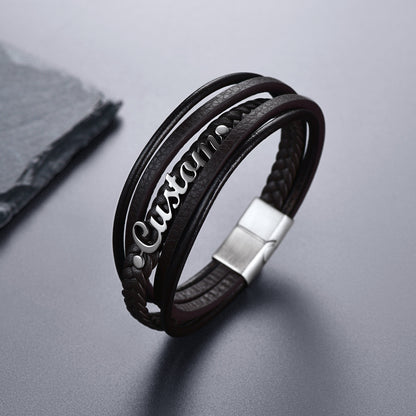 Custom4U Personalized Leather Cuff Bangle Bracelet