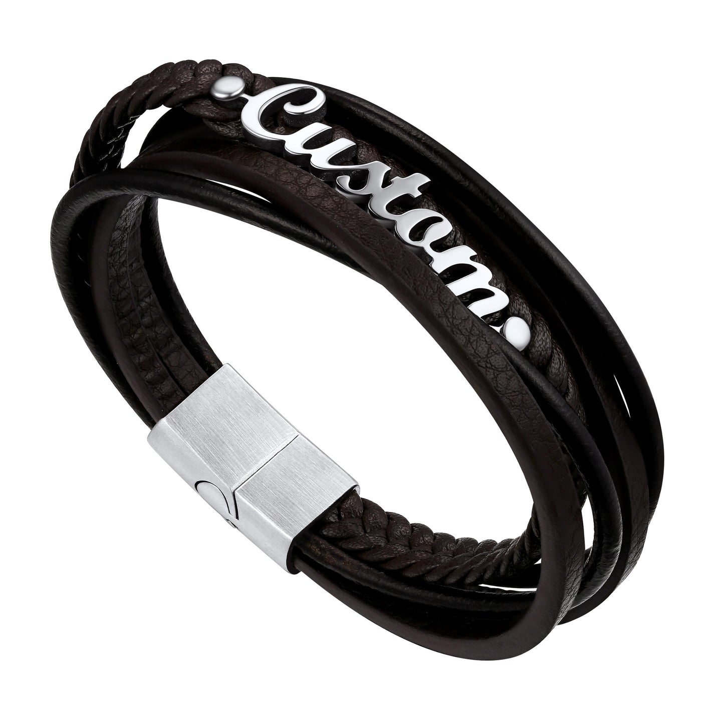 Custom4U Black Personalized Leather Bracelet