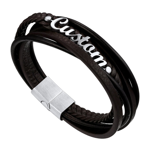 Custom4U Black Personalized Leather Bracelet