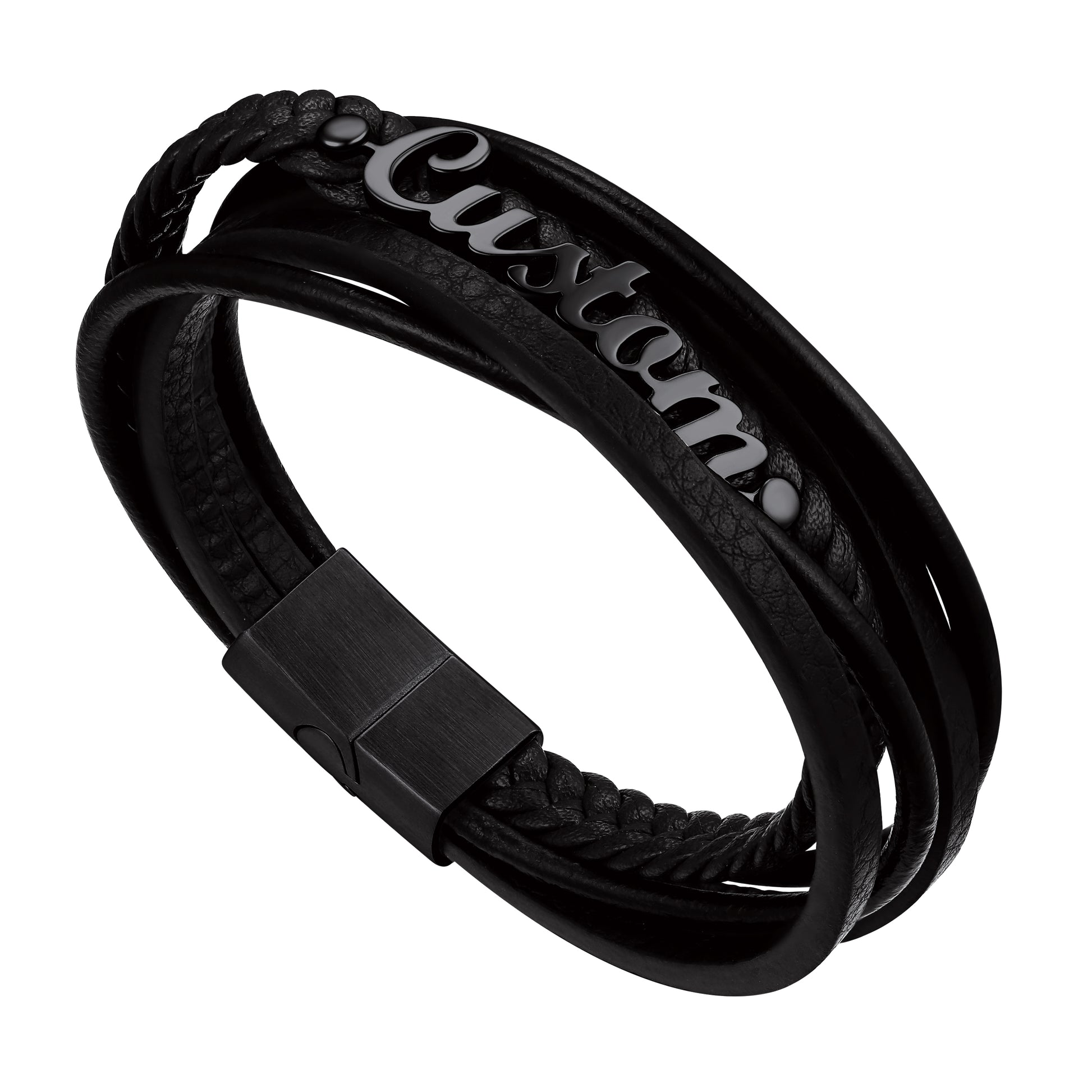 Custom4U Personalized Leather Black Bracelet