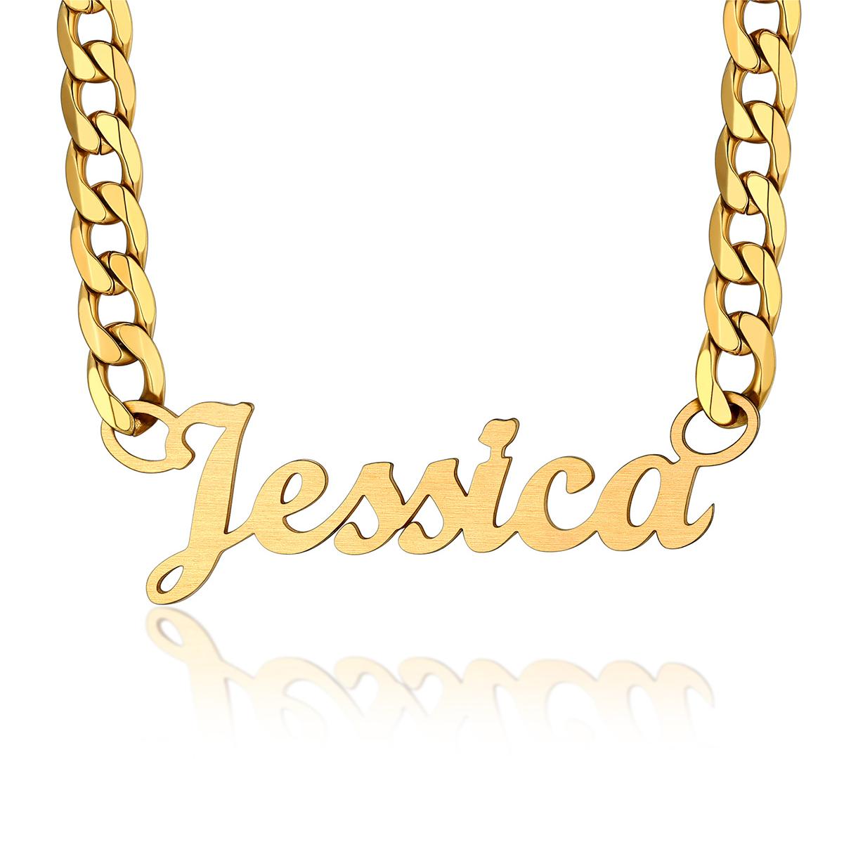 Custom4U Personalized Cuban Chain Name Necklace for Women Men Gold