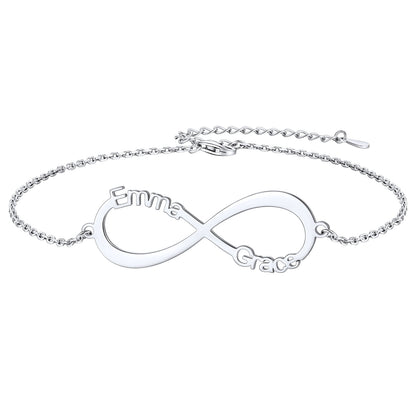 Silver 2 Name Custom4U Custom Name Infinity Adjustable Silver Anklets