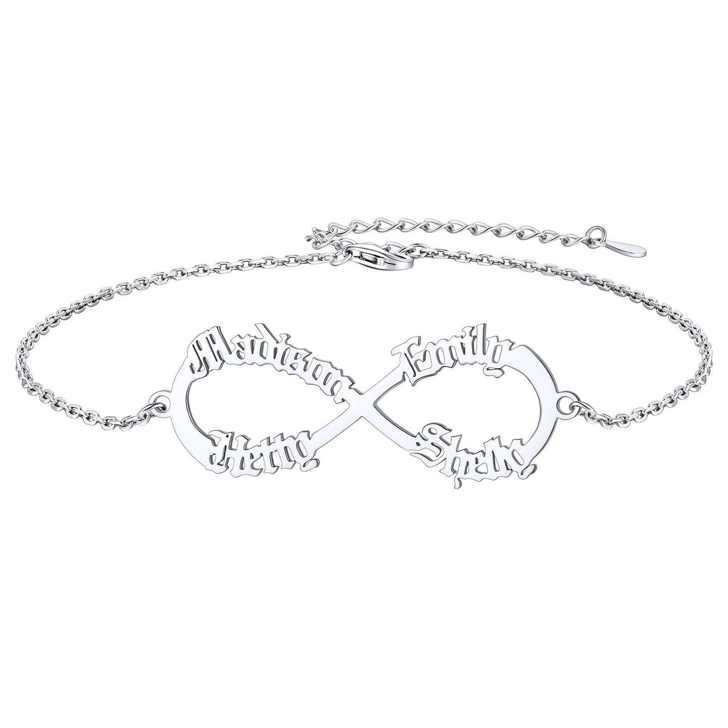 Silver 4 Name Custom4U Custom Name Infinity Adjustable Silver Anklets