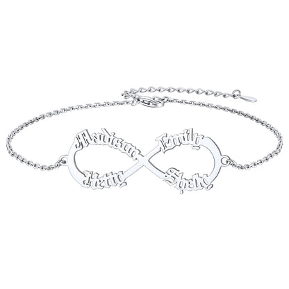 Silver 4 Name Custom4U Custom Name Infinity Adjustable Silver Anklets