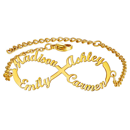 Custom4U Personalized 4 Names Infiniy Anklets gold
