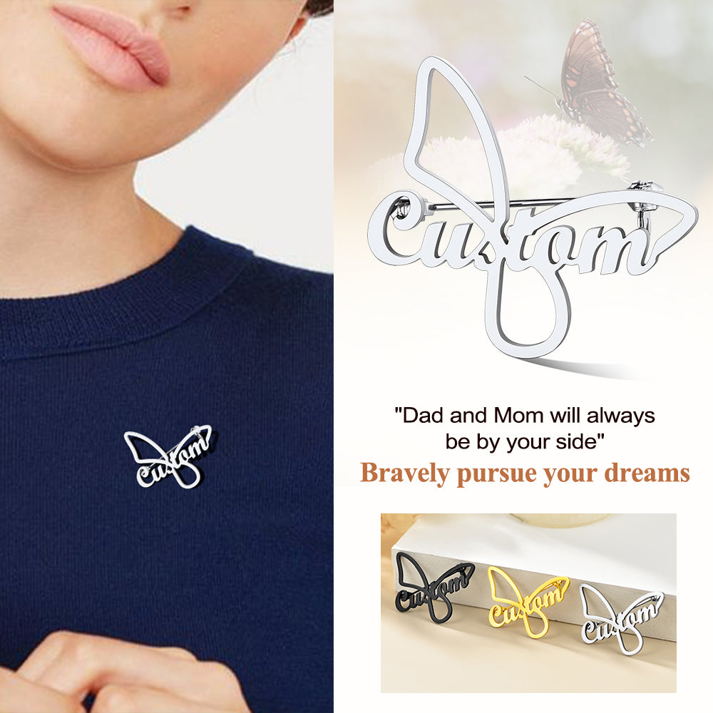 Custom4U Personalized Butterfly Name Brooch Pin