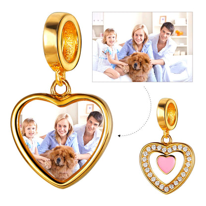 Custom4U Personalized Heart Charm with Picture for Bracelets Pendant Gold