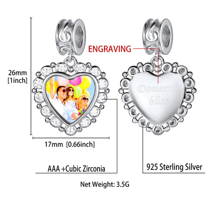 Custom4U Personalized Heart Charm Bead Bracelet Pendant-Dimension Figure