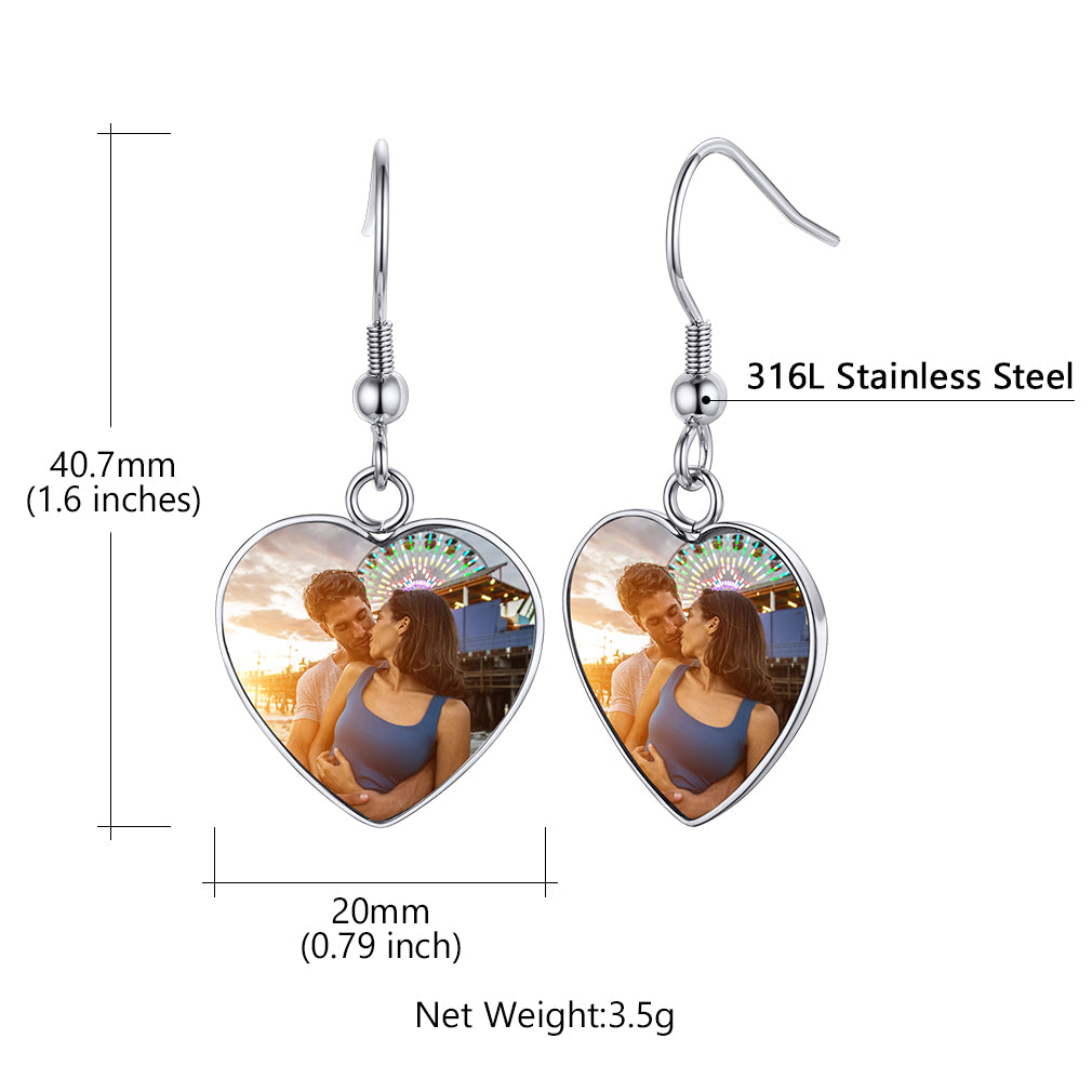Custom4U Personalized Heart Pendant Picture Earrings 