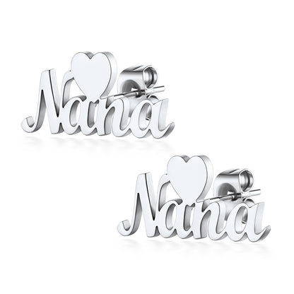 Custom4U Personalized Heart Stud Earrings with Monogram Letters-Steel