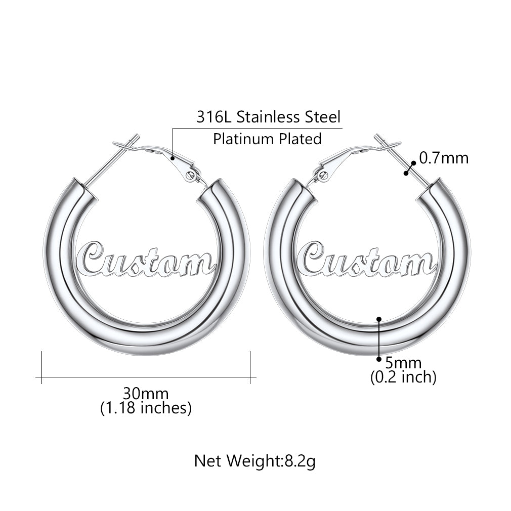Custom4U 30MM  Engrave Name Hoop Earrings-Dimension Figure