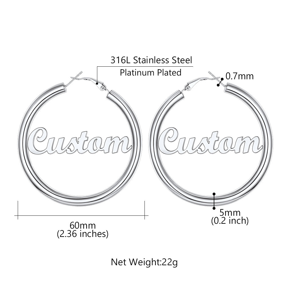 Custom4U Personalized 60MM Engrave Name Hoop Earrings-Dimension Figure