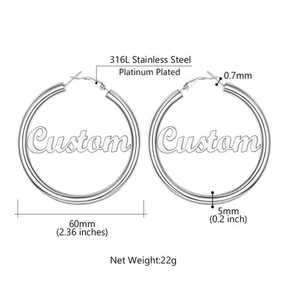 Custom4U Personalized 60MM Engrave Name Hoop Earrings-Dimension Figure