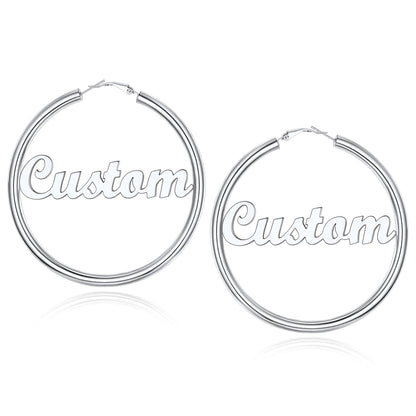 Custom4U Personalized 80MM Silver Color Engrave Name Hoop Earrings