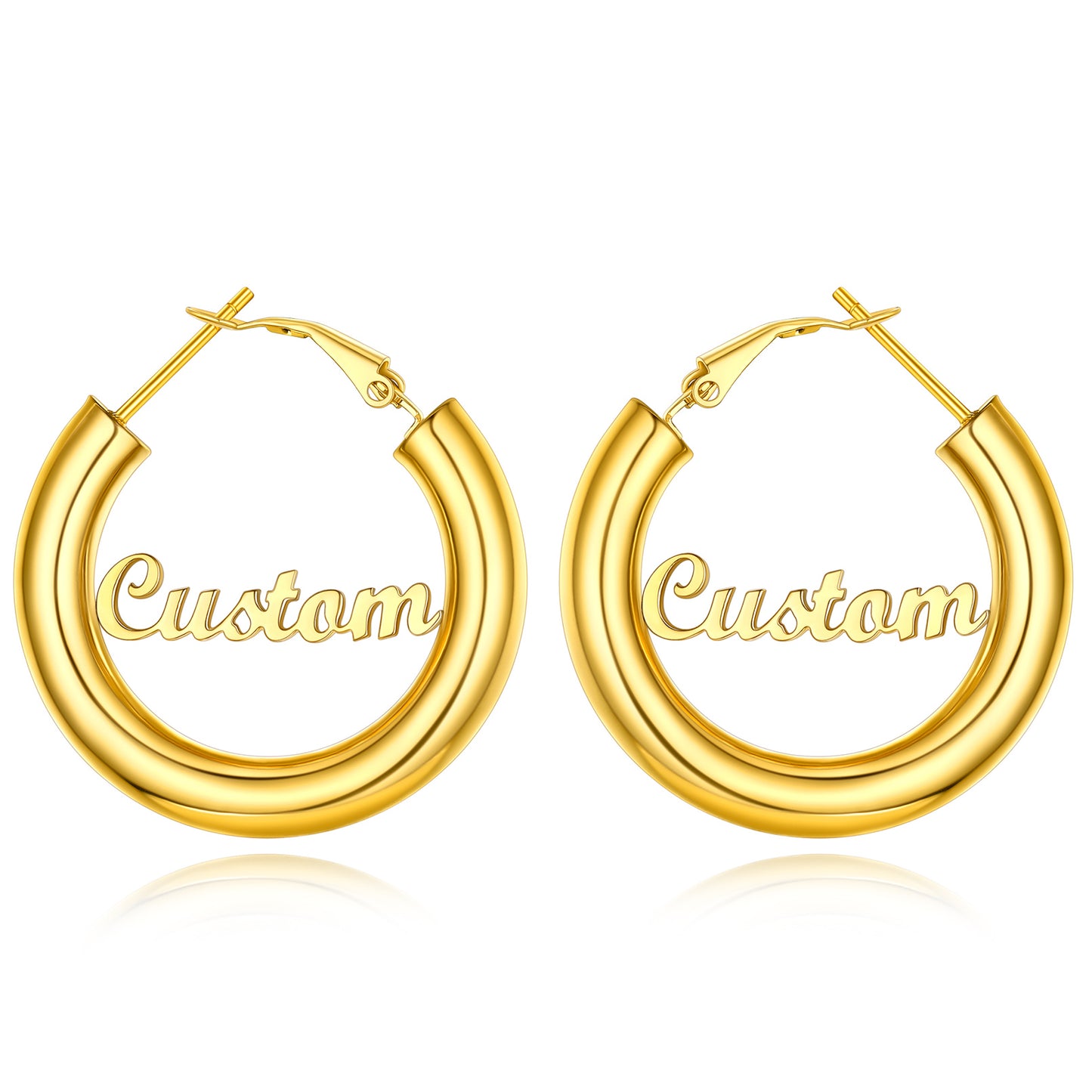 Custom4U Personalized 30MM Gold Color Engrave Name Hoop Earrings