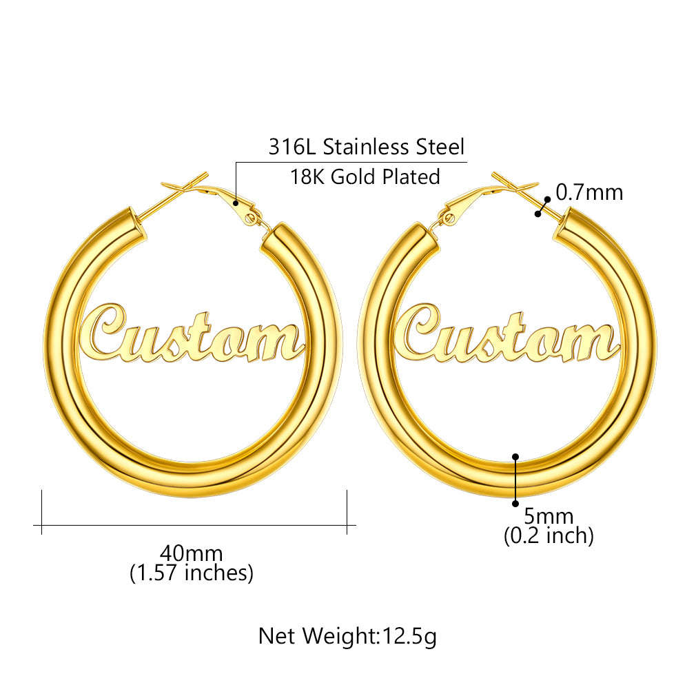 Custom4U Personalized 40MM Engrave Name Hoop Earrings-Dimension Figure