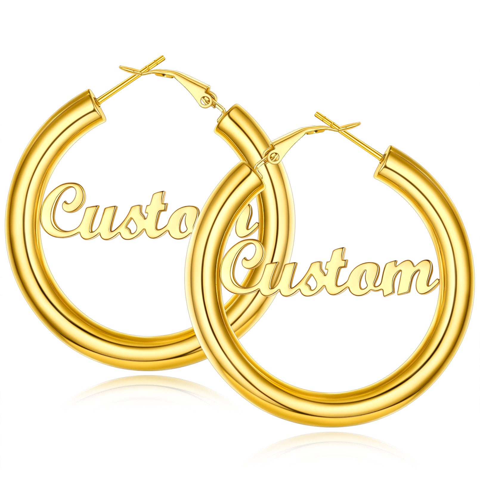 Custom4U Personalized 40MM Gold Color Engrave Name Hoop Earrings