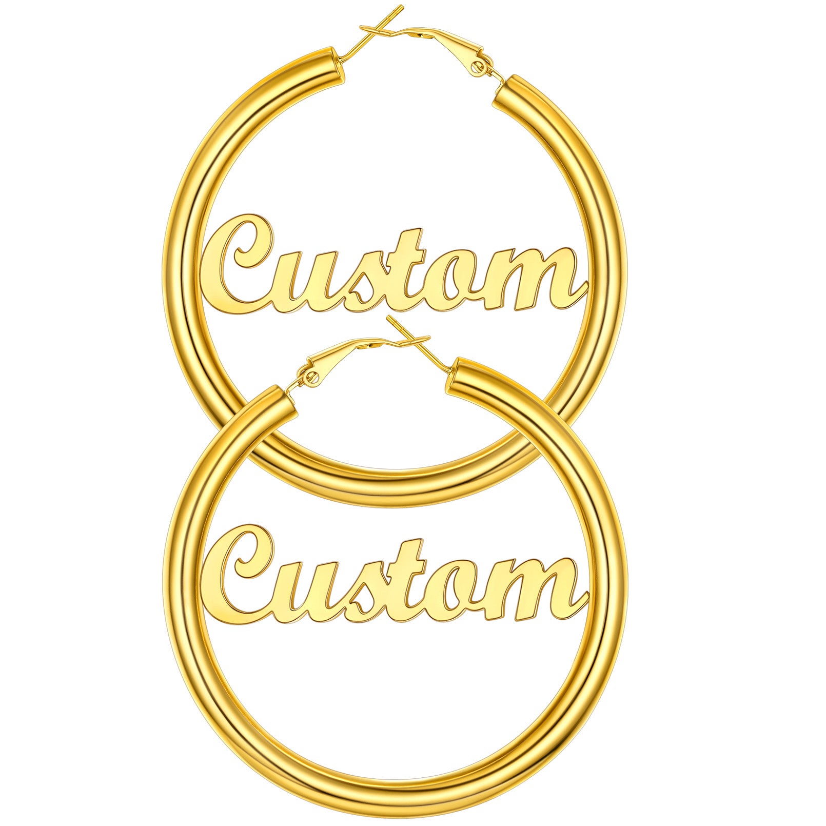 Custom4U Personalized 60MM Gold Color Engrave Name Hoop Earrings