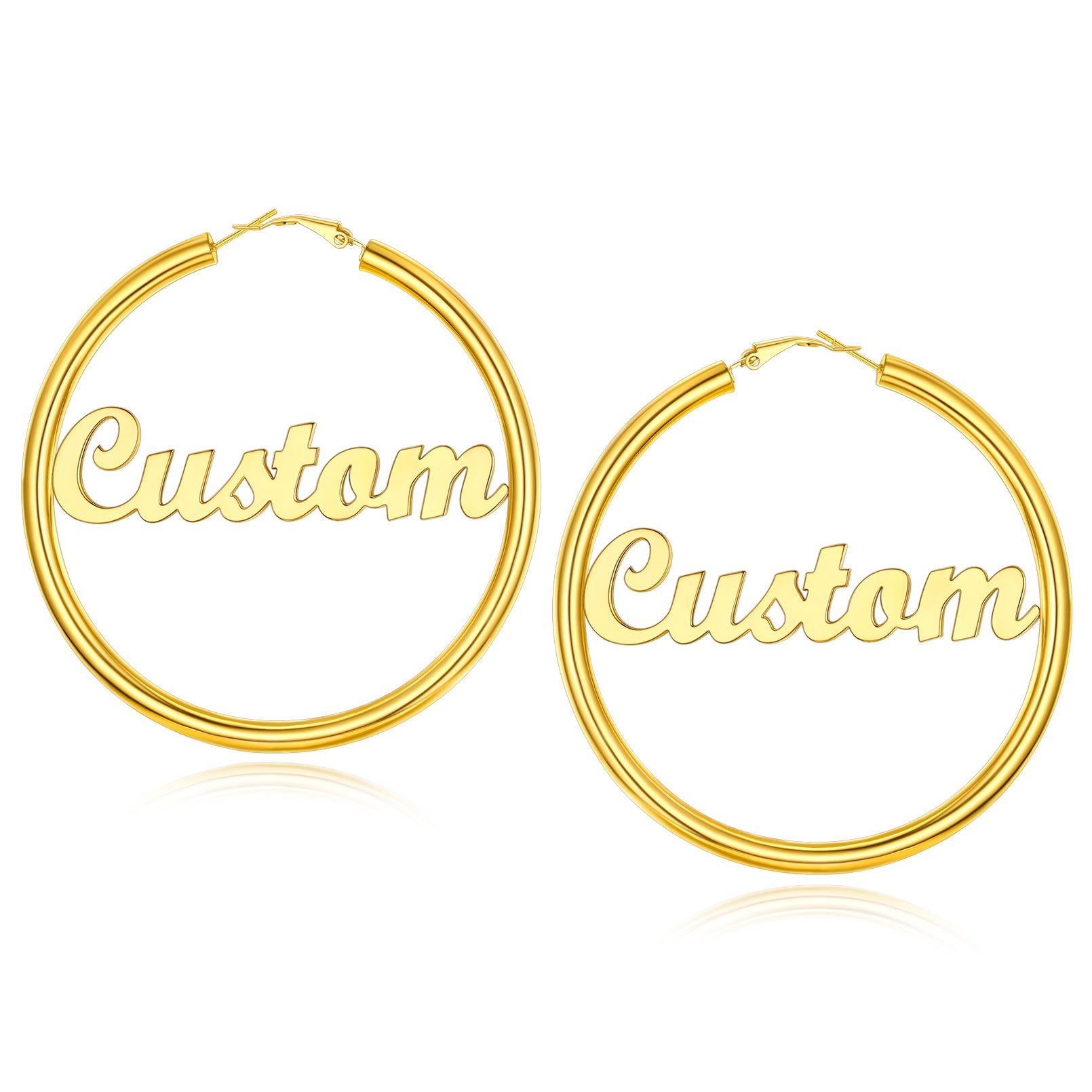 Custom4U Personalized 80MM Gold Color Engrave Name Hoop Earrings