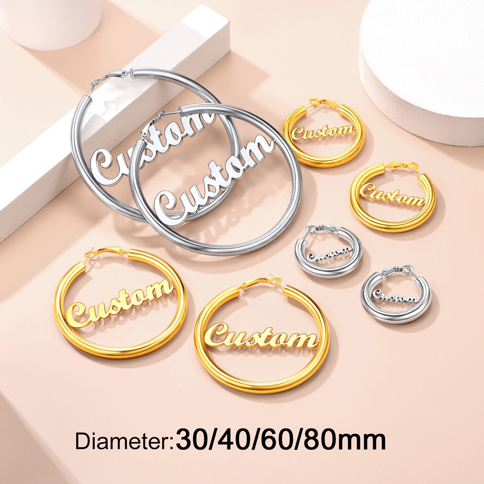 Custom4U Personalized Name Hoop Earrings