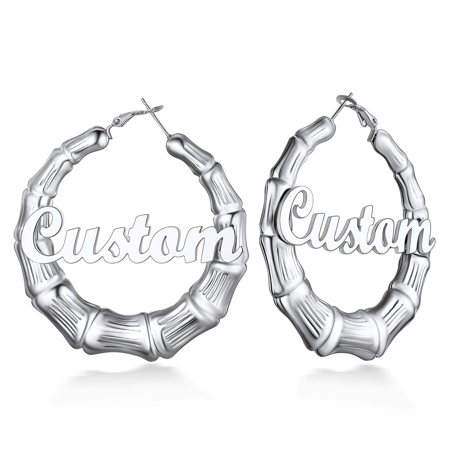 Custom4U Personalized Name Bamboo Hoop Earrings for Women