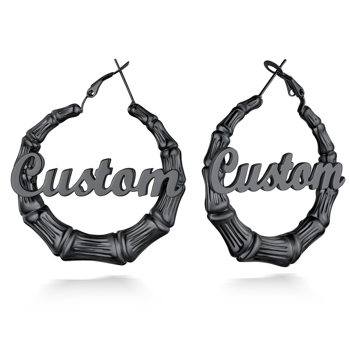 Custom4U Personalized Bamboo Hoop Earrings-Black