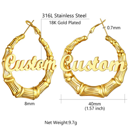 Custom4U Personalized 40MM Bamboo Hoop Earrings-Dimension Figure