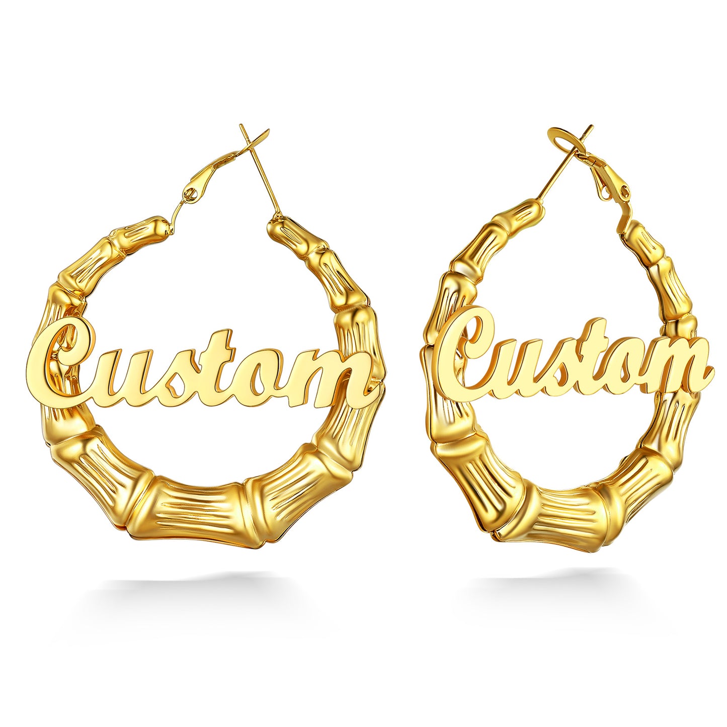 Custom4U Personalized Name Bamboo Hoop Earrings for Women
