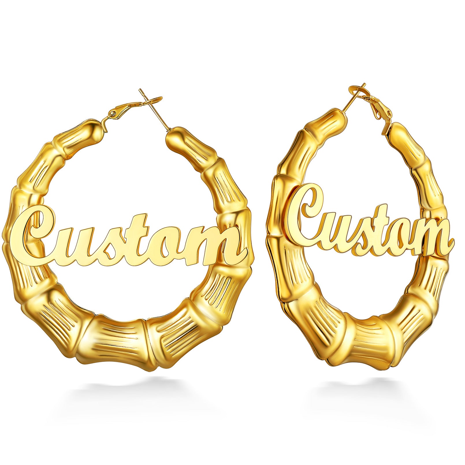 Custom4U Personalized Bamboo Hoop Earrings-Gold Plated