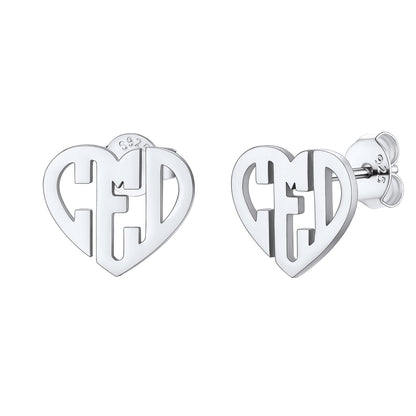 Custom4U Silver Heart Initials Stud Earrings