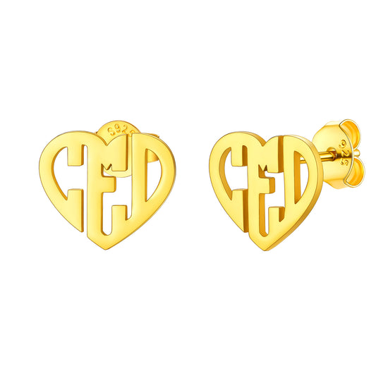 Custom4U Gold Plated Heart Initials Letters Stud Earrings