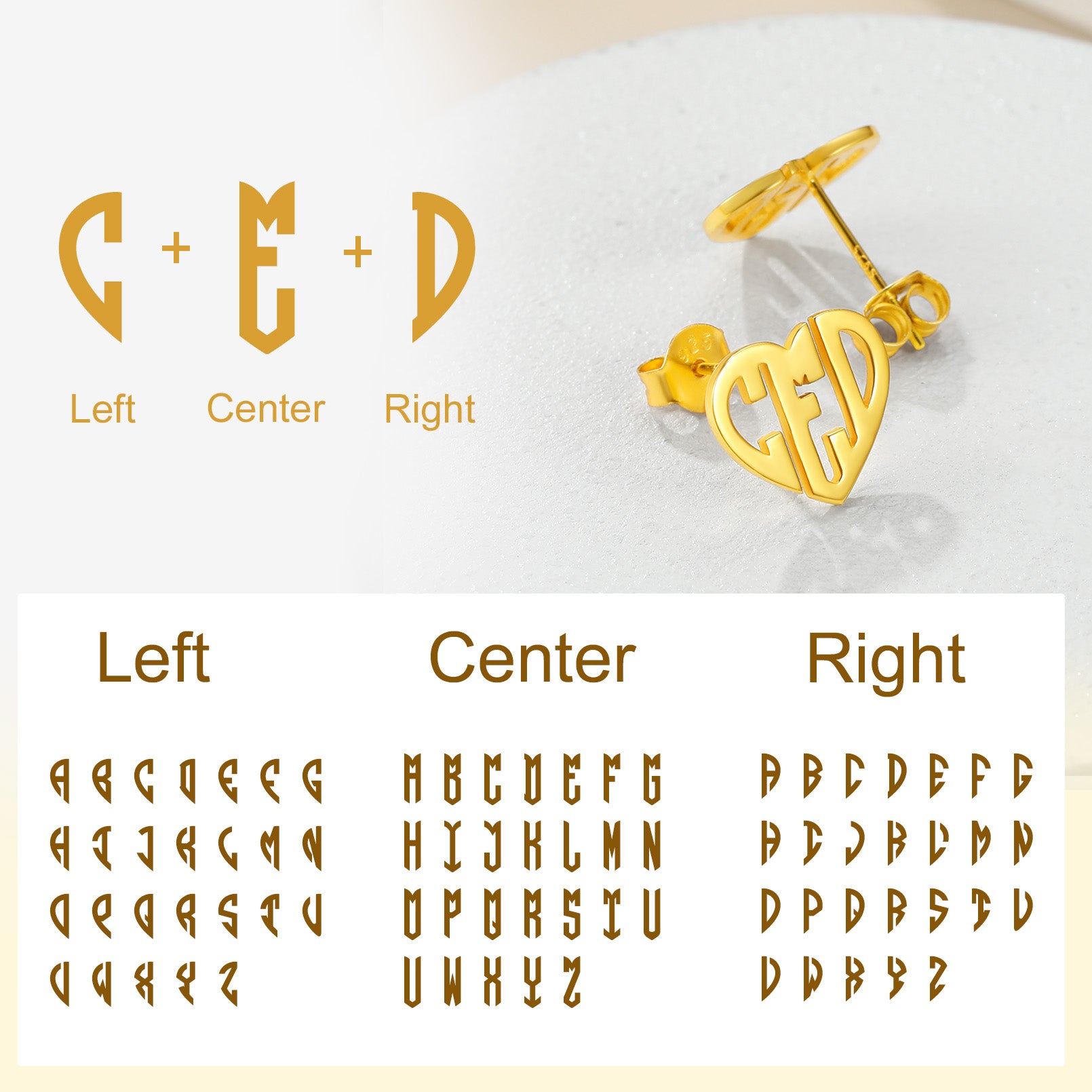 Custom4U Customized Monogram Stud Earrings  Initial Font