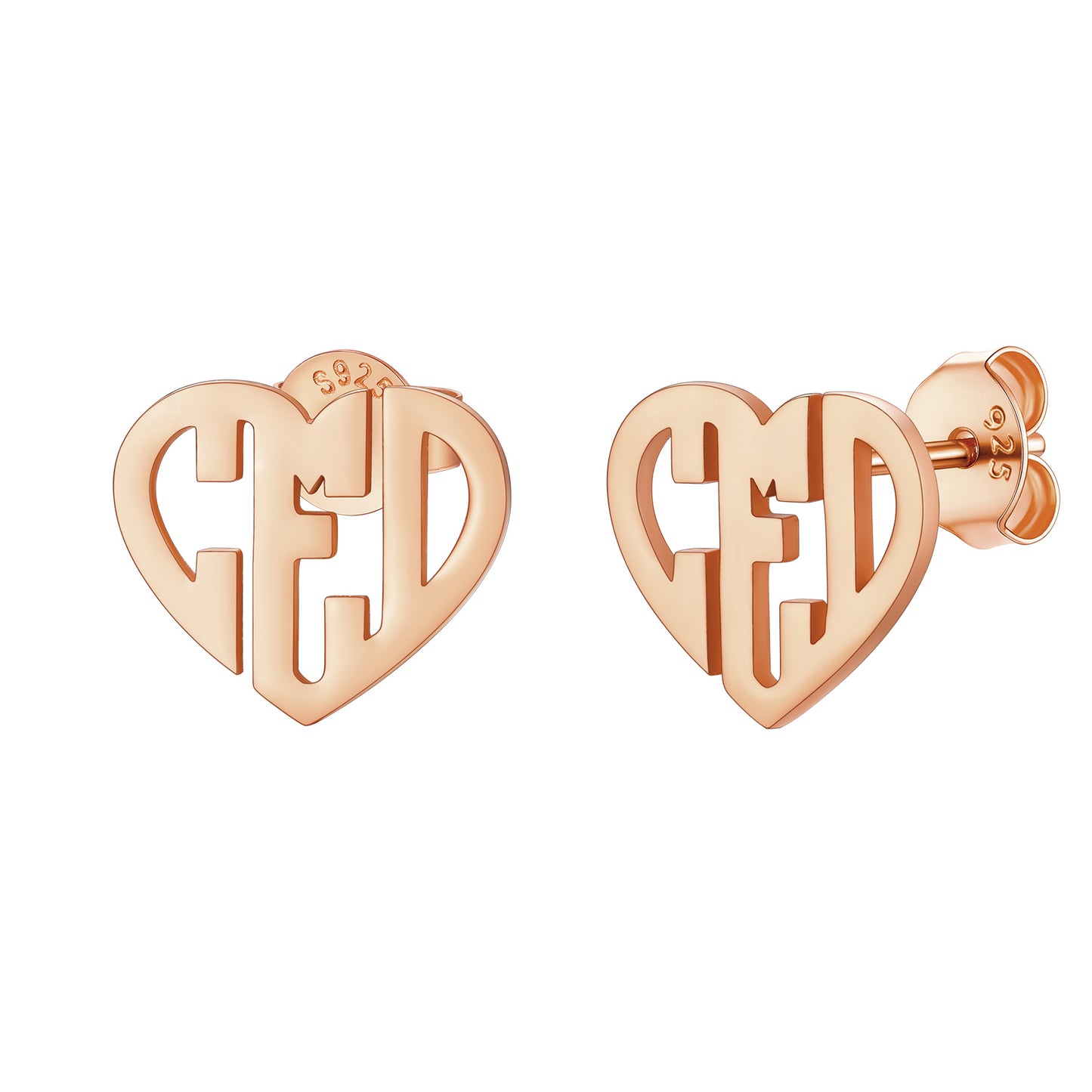Custom4U Rose Gold Heart Initials Stud Earrings