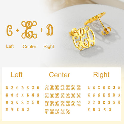 Custom4U Customized Monogram Stud Earrings  Initial Font