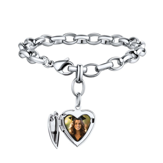 Custom4U Personalized Picture Charm Bracelet with Locket for Women