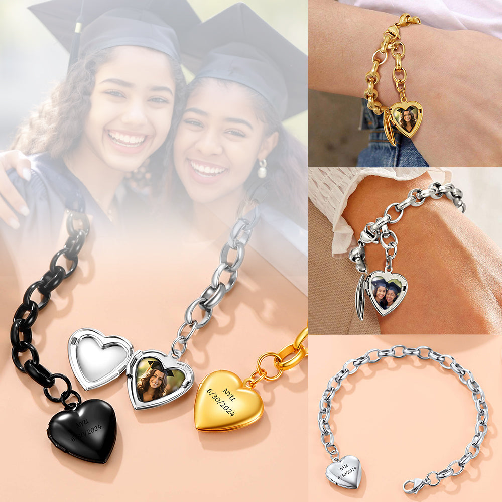 Custom4U Personalized Picture Charm Bracelet with Locket for Women