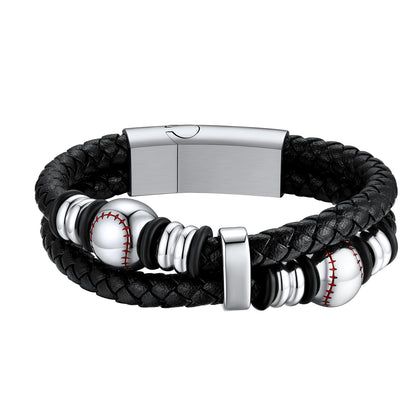 Custom4U Personalized Baseball Double Row Leather Bracelet